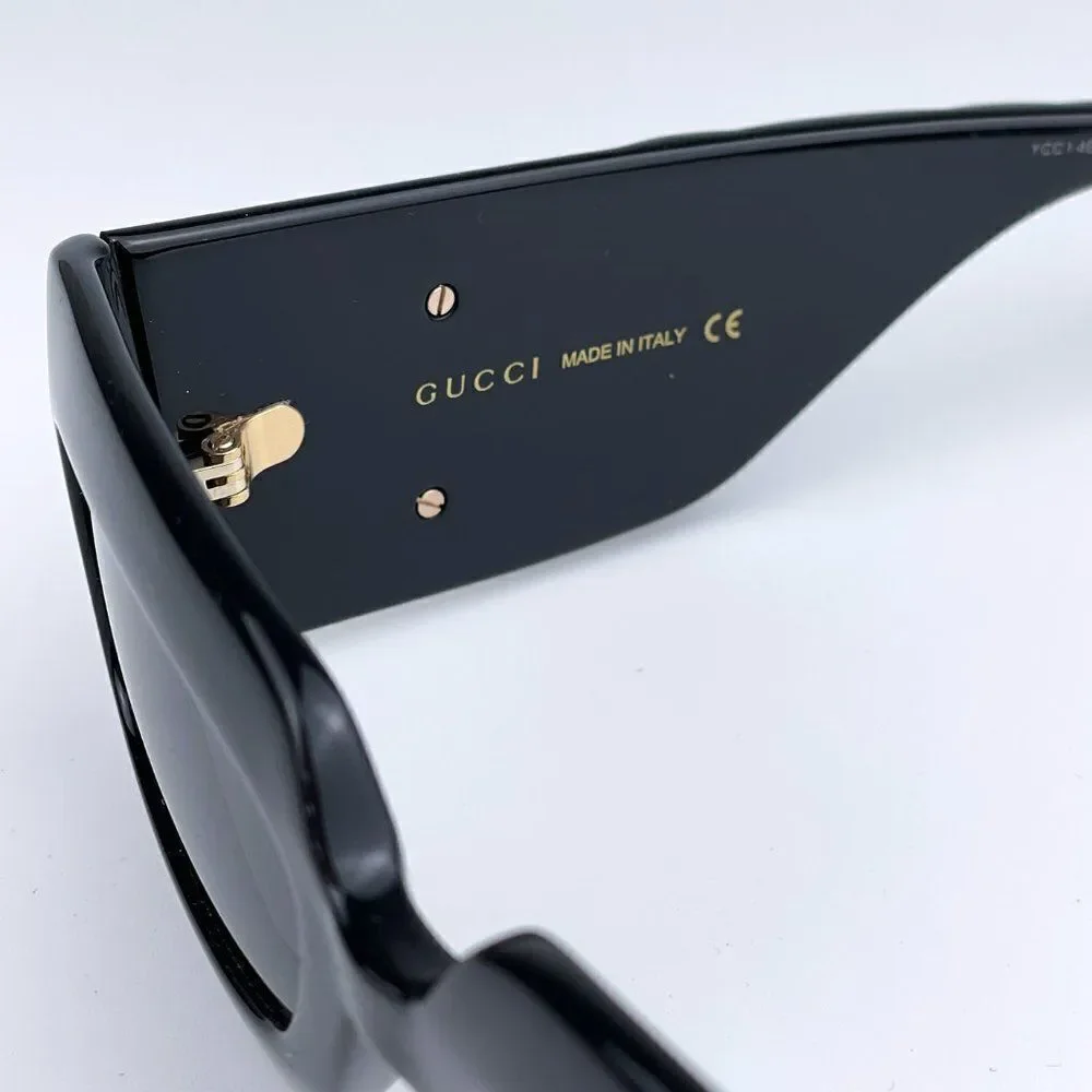 NEW Gucci GG0811S 001 Black Logo Gray Rectangle Anti-Reflective Unisex Sunglasse